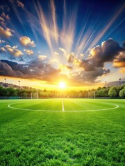 A lush soccer field in full bloom with a vibrant green grass background, ready for action
