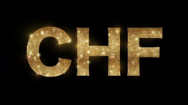 Luxury alphabet "CHF" with golden glitter, currency, alpha channel