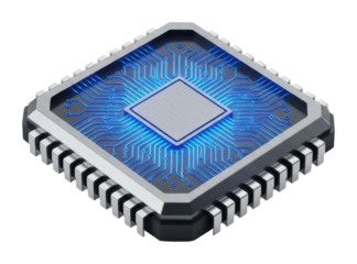 Digital graphic innovation in advanced microchip design technology isolated on transparent background