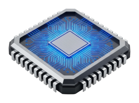 Digital graphic innovation in advanced microchip design technology isolated on transparent background