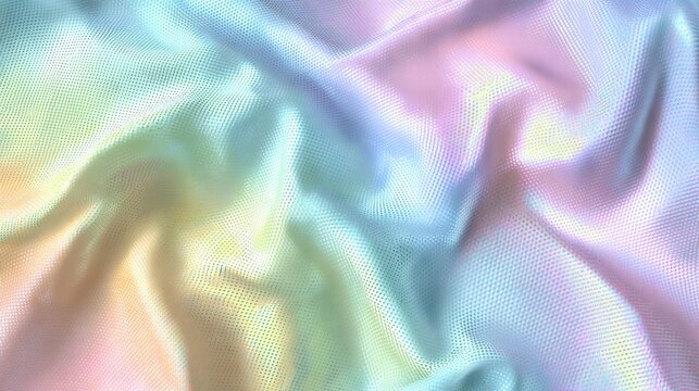 Colorful iridescent fabric texture showcasing soft waves and pastel hues under gentle lighting during the day