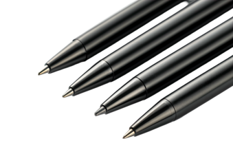 Four black pens aligned, focusing on tips