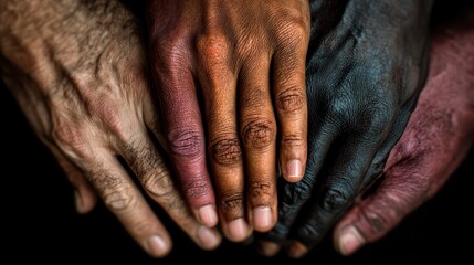Diverse hands united together in a symbolic gesture of solidarity and connection