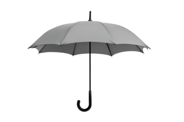 Gray umbrella with a curved handle, isolated on black