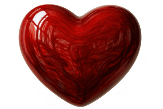 Red glossy heart symbol with reflections, representing love, passion, and valentine's day, on transparent background