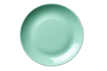 Top-down view of a simple, empty mint green ceramic plate