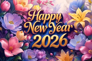 Happy New Year 2026 banner in gold color