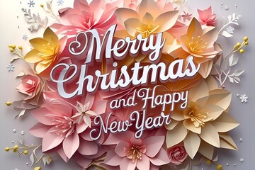 Merry Christmas and Happy New Year banner with a floral background