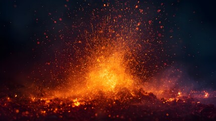 orange and yellow fire sparks explosion with black background