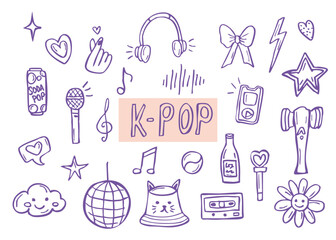 Hand drawn doodle k-pop music illustration. Cute drawing