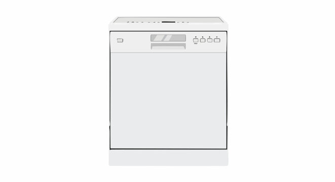 Modern White Kitchen Dishwashing Appliance Isolated on White Background