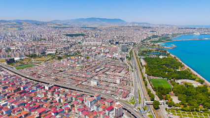 Samsun, Turkey. Panorama of the city and coast from a drone on a summer day, Aerial View