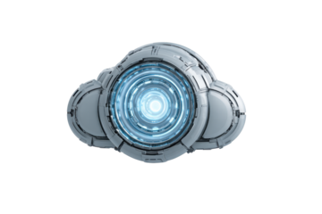Futuristic white cloud shaped object with glowing blue light center technology data, Isolated On White Background, Png Transparent
