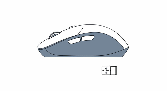 Wireless Computer Mouse Outline Illustration with USB Receiver Template