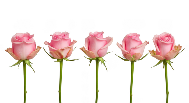 Five Elegant Pink Roses Lined Up On A Solid Black Background