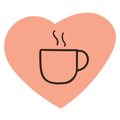 Coffee Love Heart. Minimal vector illustration of a heart containing a steaming coffee cup. Simple romantic beverage concept.