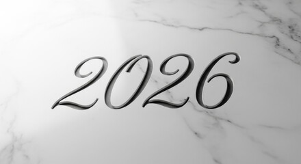 Elegant 2026 New Year's design on marble background promising a bright future and modern celebrations, perfect for invitations and announcements