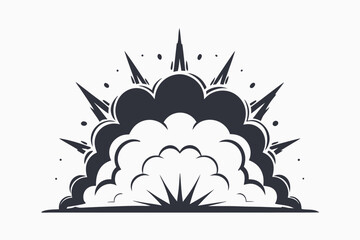 Detailed grey explosion cloud grows from the ground with jagged edges and layered puffs © SWORNALY