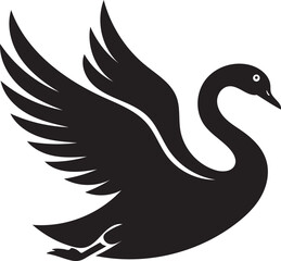 Black Silhouette of a Swan with Wings Spread on a White Background bird waterfowl