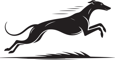 Silhouette of a Greyhound Dog Running with Motion Lines on a White Background black