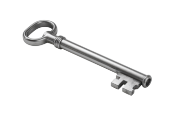 Antique silver metal skeleton key with ornate bow on black background image, Isolated On White Background, Png Transparent