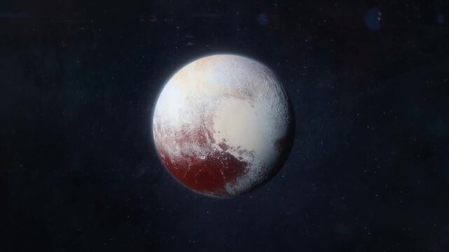 Pluto orbiting in deep space.