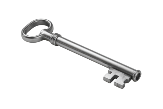 Antique silver metal skeleton key with ornate bow on black background image, Isolated On White Background, Png Transparent