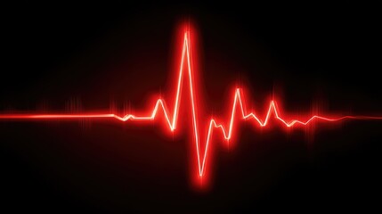 Red heartbeat line on a dark background representing vital signs, medical technology, health data, and life monitoring for healthcare applications and medical presentations