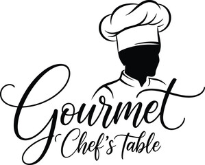 Gourmet Chef's Table logo with chef profile and script text cooking