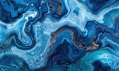 Obraz premium Abstract swirling blue texture background with marbling effects and gold accents
