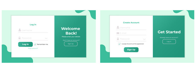 Sign up and sign in UI page layout. Simple modern register and login form design for websites.