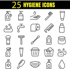 Hygiene Icon Set, Clean Line Art Personal Care Outline Pack, Minimal Grooming and Sanitation Symbols, Modern Vector Collection