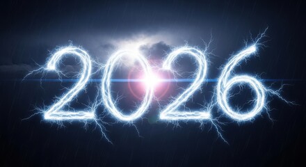 Electrifying 2026 New Year's Eve Celebration with Dark Sky and Stormy Weather, A Powerful Symbol of Change and Excitement for the Future ahead