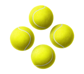 Four Yellow Tennis Balls Arranged isolated on a transparent background