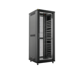 Server Rack with Open Door and Shelves isolated on a transparent background