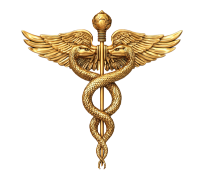 Golden Caduceus Symbol with Snakes and Wings isolated on a transparent background 1