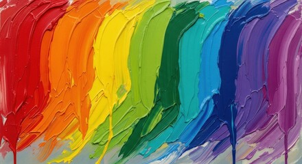 Vibrant rainbow colors blending together in a stunning textured paint application, perfect for artistic backgrounds or creative design projects