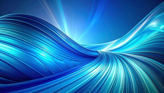 vibrant abstract blue and cyan background with flowing ribbed glass texture and curved wave light design