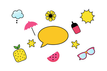Playful Summer Speech Bubble Set with Cartoon Elements