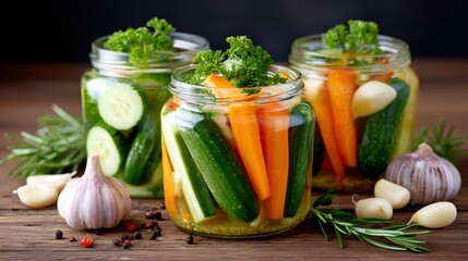 Preserving pickled vegetables in glass mason jars
