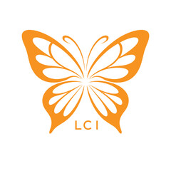LCI Elegant Orange Butterfly Logo Design. LCI Beauty, Spa, Wellness. LCI Fashion Branding Icon.
