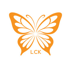 LCK Elegant Orange Butterfly Logo Design. LCK Beauty, Spa, Wellness. LCK Fashion Branding Icon.
