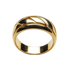 Elegant gold ring with a detailed textured band and a polished finish isolated on a black background with studio lighting