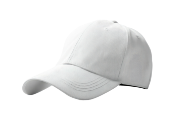 White plain baseball cap angled on black background