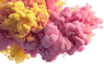 Pink & yellow clouds intertwine. Abstract, flowing forms