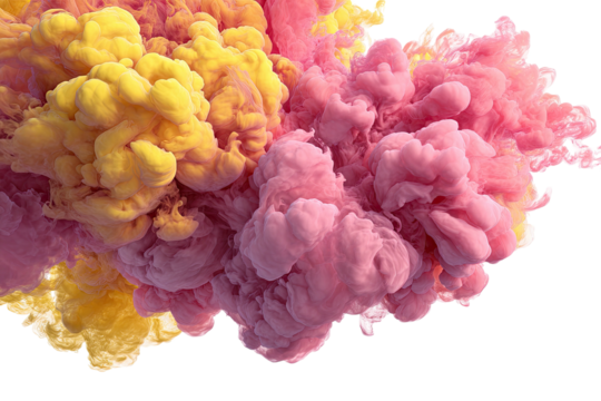 Pink & yellow clouds intertwine. Abstract, flowing forms