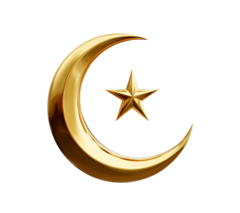 Golden Crescent Moon and Star Symbol isolated on a transparent background 1