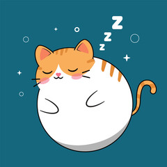 Cute Sleeping Cat Illustration: Adorable Orange and White Feline Napping Peacefully with ZZZ Bubbles on a Serene Blue Background, Perfect for Relaxation and Sweet Dreams Concepts.