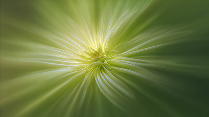 Soft radial burst suggesting a sprout emerging from the center a conceptual abstract image of nature growth and life with dynamic motion blurred petals and vibrant green light rays