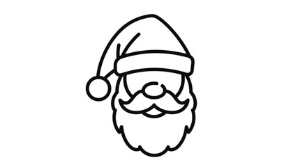 A minimalist line drawing of santa clauss face, featuring his iconic hat, bushy beard, and mustache isolated on perfect for holiday designs